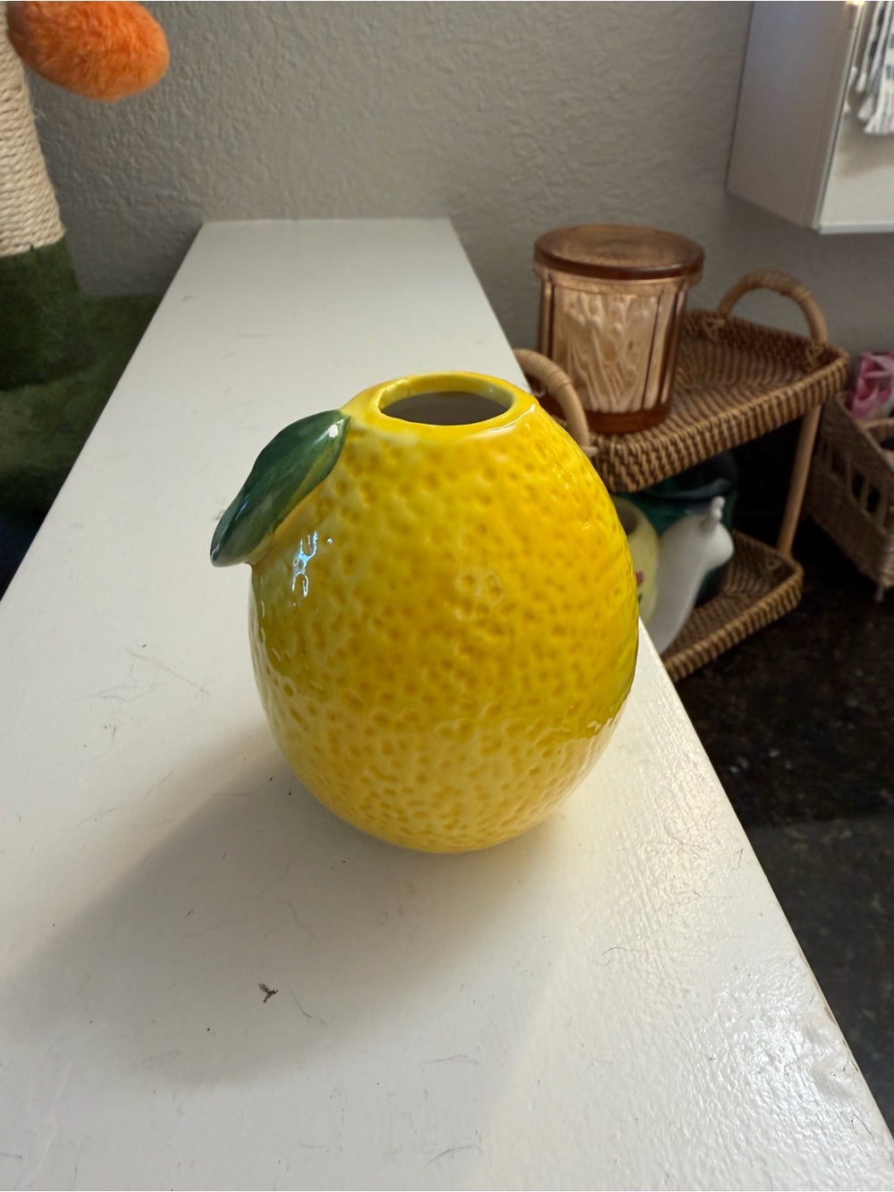 Yellow Glazed Ceramic Textured Lemon Small Vase